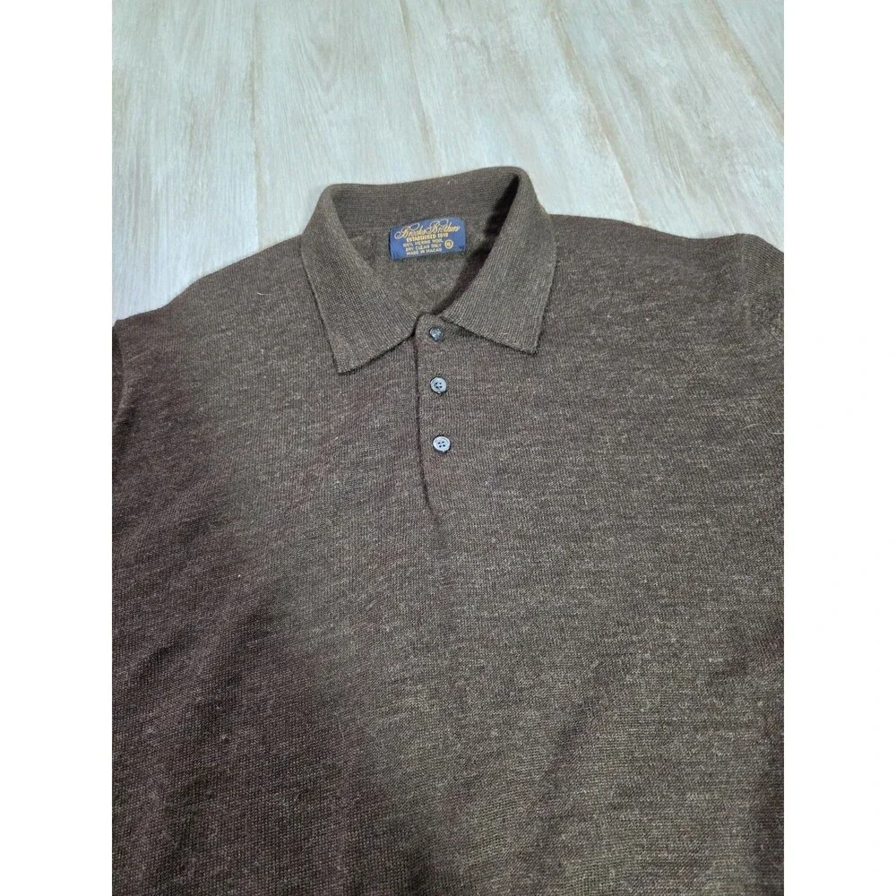 Brooks Brothers 100% Merino Wool Long Sleeve Polo Sweater Brown Men's XL EUC